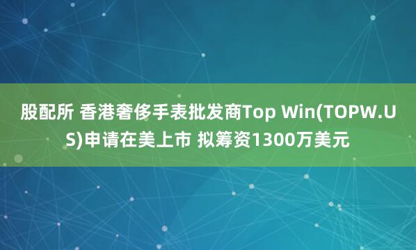 股配所 香港奢侈手表批发商Top Win(TOPW.US)申请在美上市 拟筹资1300万美元